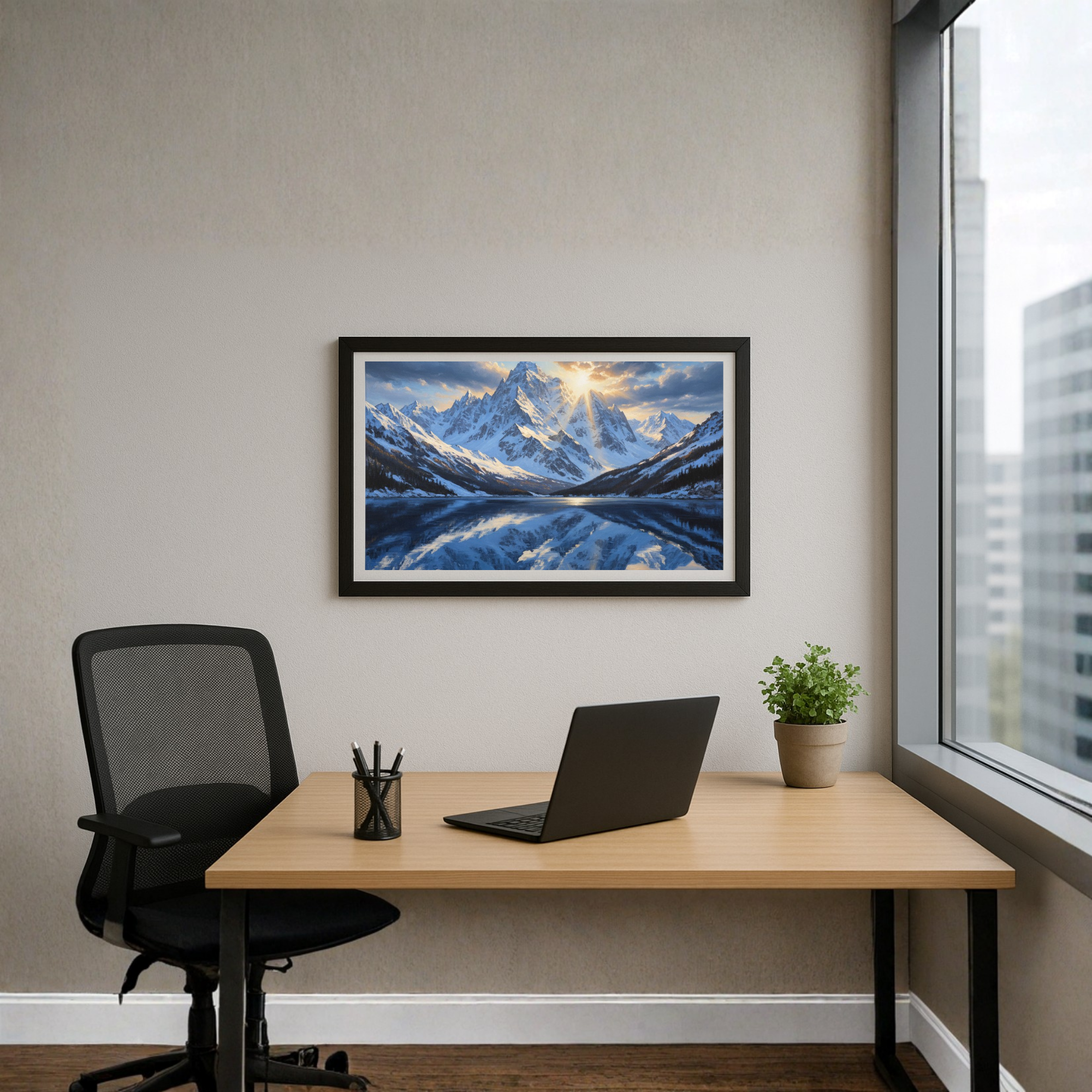 Majestic Reflections – Snow Mountain Landscape Painting ISP07