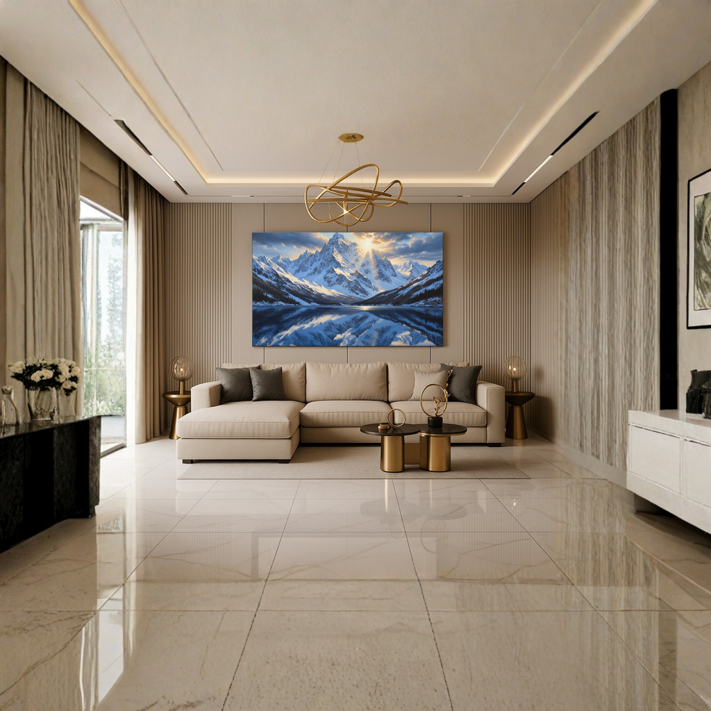 Majestic Reflections – Snow Mountain Landscape Painting ISP07