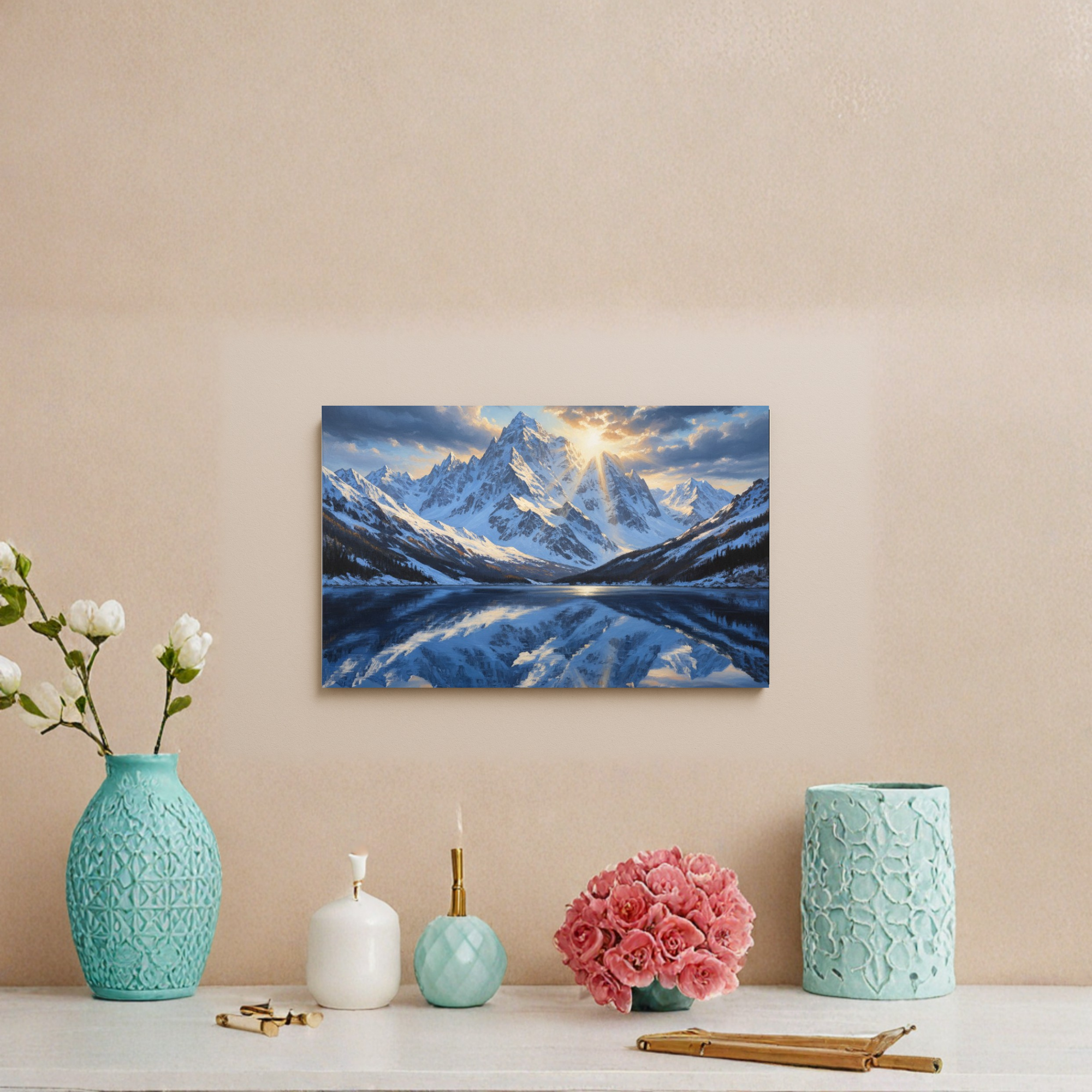 Majestic Reflections – Snow Mountain Landscape Painting ISP07